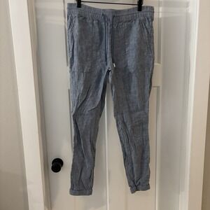 Athleta Retreat 100% Linen Joggers Pants Chambray Blue Size 12